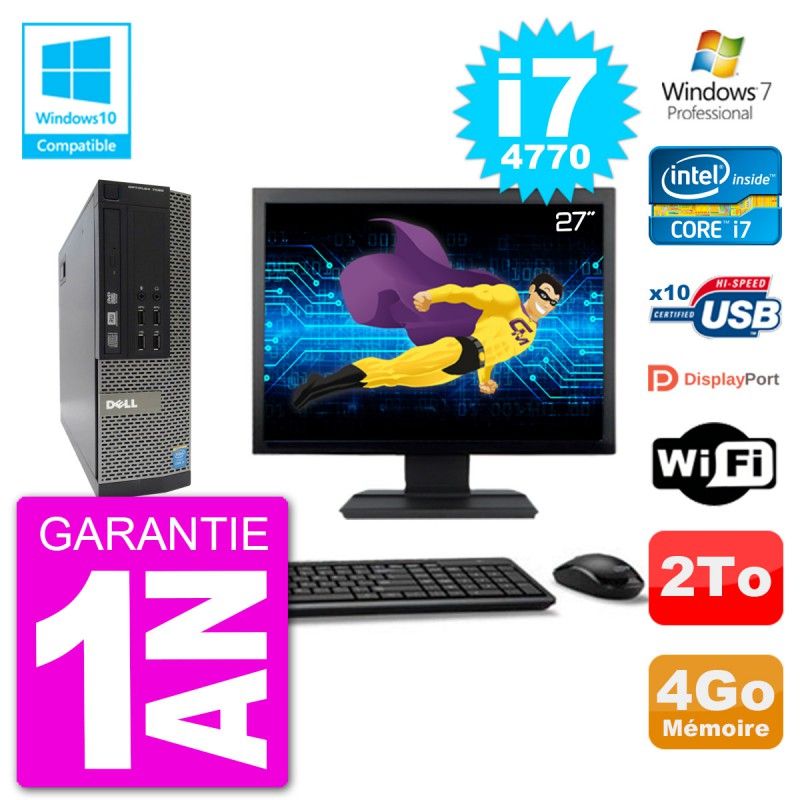 Dell Optiplex 7020 SFF Computer - 27" Screen, Intel i7-4770, 4GB RAM, 2TB HDD, DVD Drive, WiFi