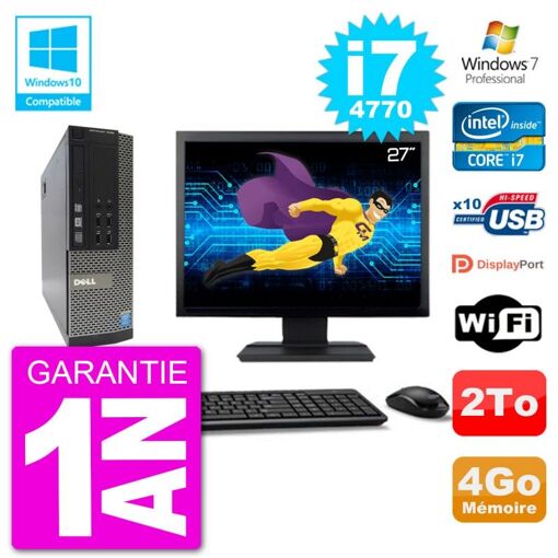 Dell Optiplex 7020 SFF Computer - 27" Screen, Intel i7-4770, 4GB RAM, 2TB HDD, DVD Drive, WiFi