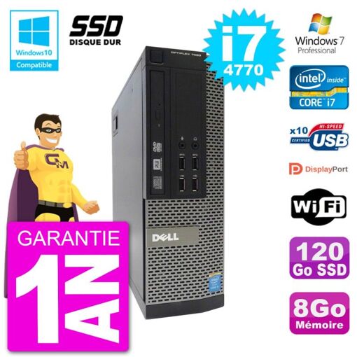 Dell 7020 SFF PC - Intel i7-4770, 8GB RAM, 120GB SSD, DVD Burner, Wifi, Windows 7 Pro