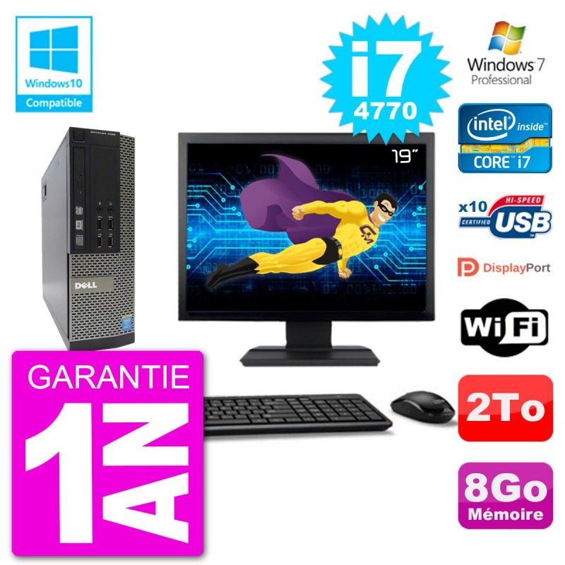 Dell Optiplex 7020 SFF Computer - 19" Screen, Intel i7-4770, 8GB RAM, 2TB Hard Drive, DVD Burner, Wifi