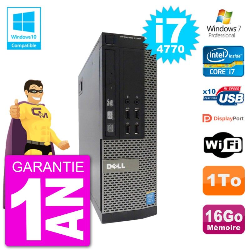 Dell Optiplex 7020 SFF PC - Intel i7-4770, 16GB RAM, 1TB HDD, DVD Drive, WiFi, Windows 7 Pro