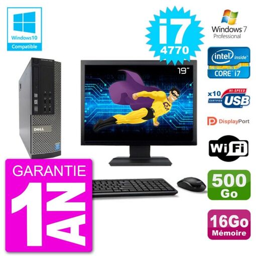 Dell Optiplex 7020 SFF PC - 19" Screen, Intel i7-4770, 16GB RAM, 500GB HDD, DVD Burner, Wifi