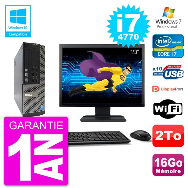 Dell Optiplex 7020 SFF Computer - 19" Screen, Intel i7-4770, 16GB RAM, 2TB Hard Drive, DVD Burner, Wifi