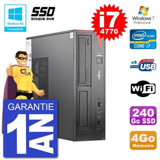 Fujitsu Esprimo E520 DT Desktop PC - i7-4770, 4GB RAM, 240GB SSD, DVD Burner, WiFi, Windows 7 Pro