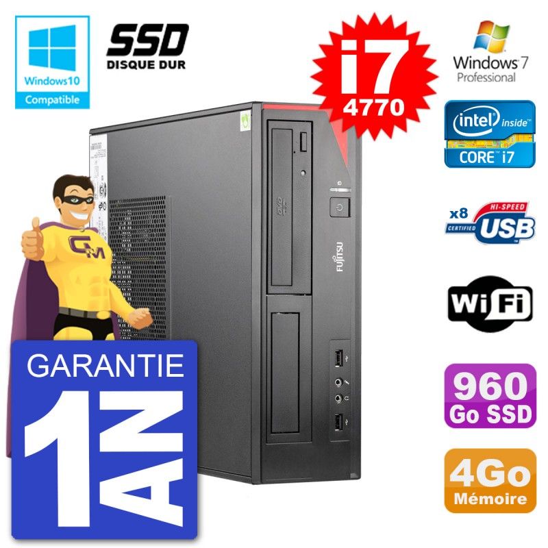 Fujitsu Esprimo E520 DT Desktop PC - i7-4770, 4GB RAM, 960GB SSD, DVD Burner, Wifi, Windows 7 Pro