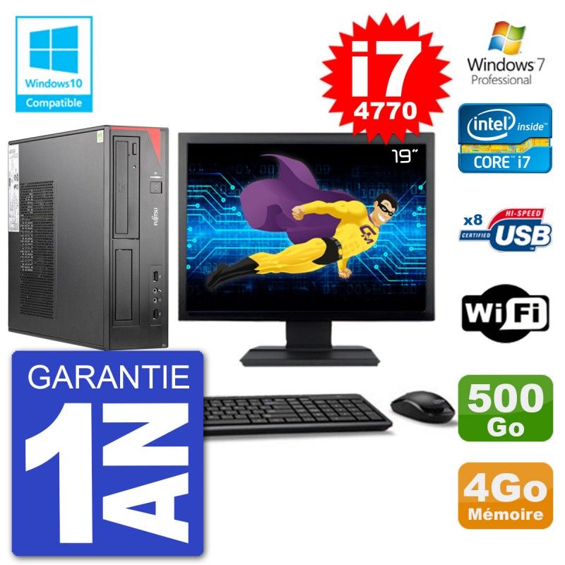 Fujitsu Esprimo E520 DT Desktop PC - 19" Screen, i7-4770, 4GB RAM, 500GB HDD, DVD Drive, WiFi, Windows 7 Pro
