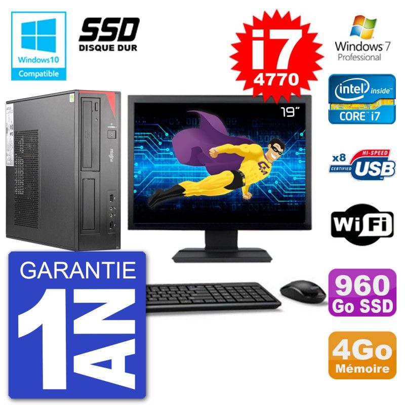Fujitsu Esprimo E520 DT 19-Inch Screen i7-4770 4GB RAM SSD 960GB Drive DVD Writer WiFi Windows 7 Desktop