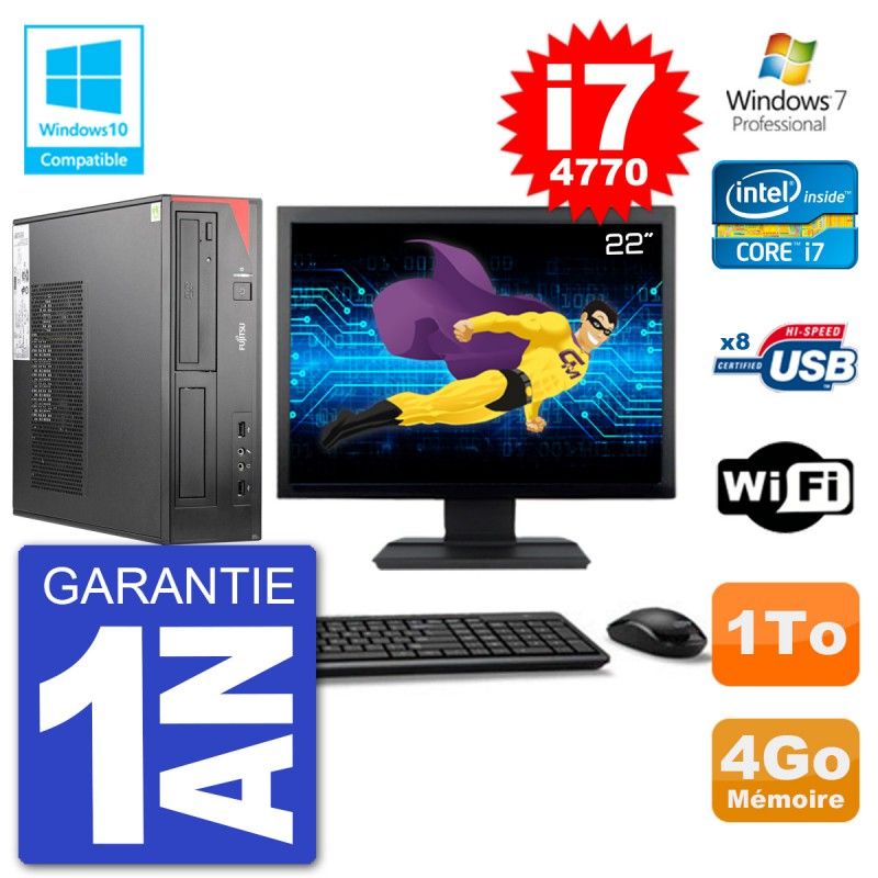 Fujitsu Esprimo E520 DT 22-inch Screen i7-4770 4GB 1TB DVD Burner WiFi Windows 7 Desktop Computer