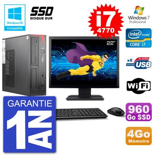 Fujitsu Esprimo E520 DT 22-inch Screen i7-4770 4GB RAM 960GB SSD DVD Burner Wifi Windows 7 PC