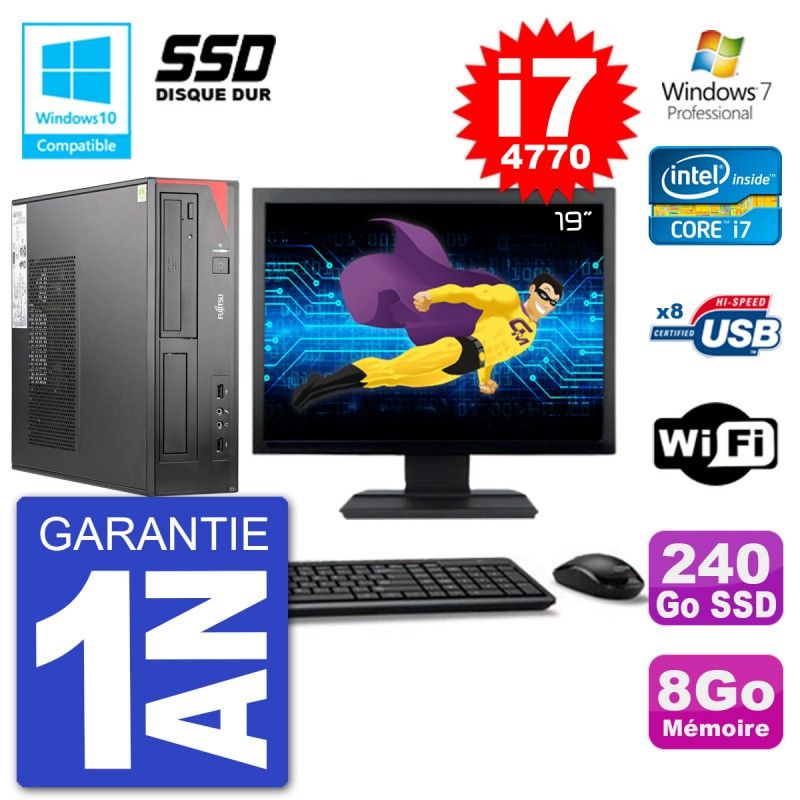 Fujitsu Esprimo E520 DT 19-Inch Screen i7-4770 8GB RAM SSD 240GB Drive DVD Burner WiFi Windows 7 PC