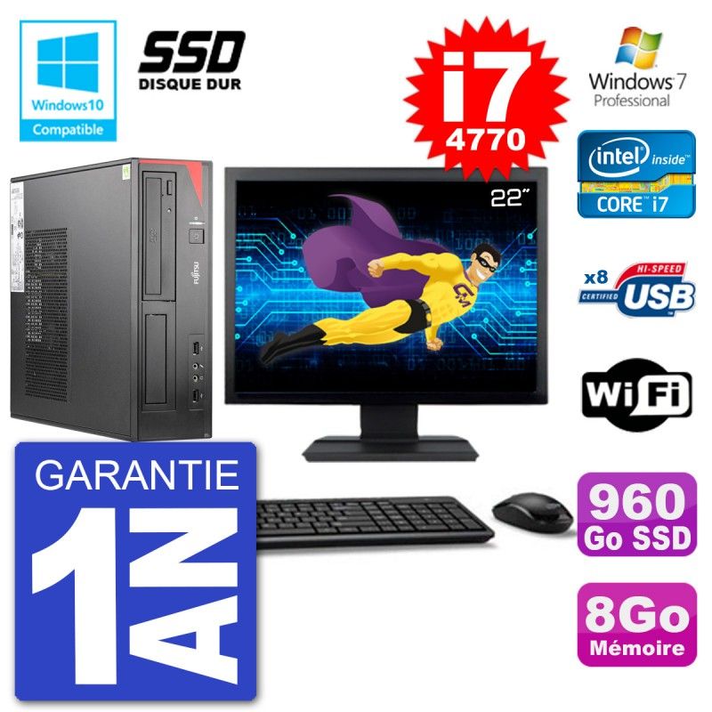 Fujitsu Esprimo E520 DT 22-inch Screen i7-4770 8GB RAM SSD 960GB DVD Burner WiFi Windows 7 PC