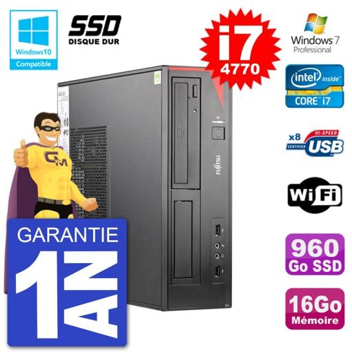 Fujitsu Esprimo E520 DT Desktop Computer - i7-4770, 16GB RAM, 960GB SSD, DVD Drive, Wifi, Windows 7 Pro