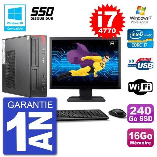 Fujitsu Esprimo E520 DT Desktop PC - 19" Screen, i7-4770, 16GB RAM, 240GB SSD, DVD Drive, WiFi