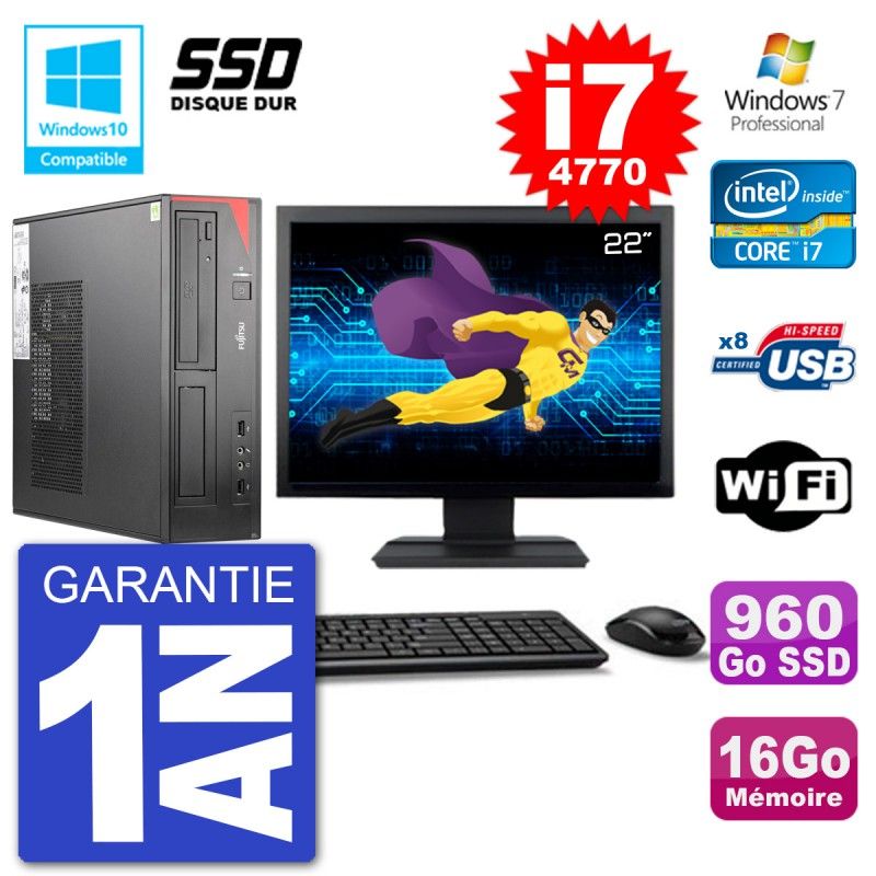 Fujitsu Esprimo E520 DT 22-inch Screen i7-4770 16GB RAM SSD 960GB Drive DVD Burner WiFi Windows 7 PC