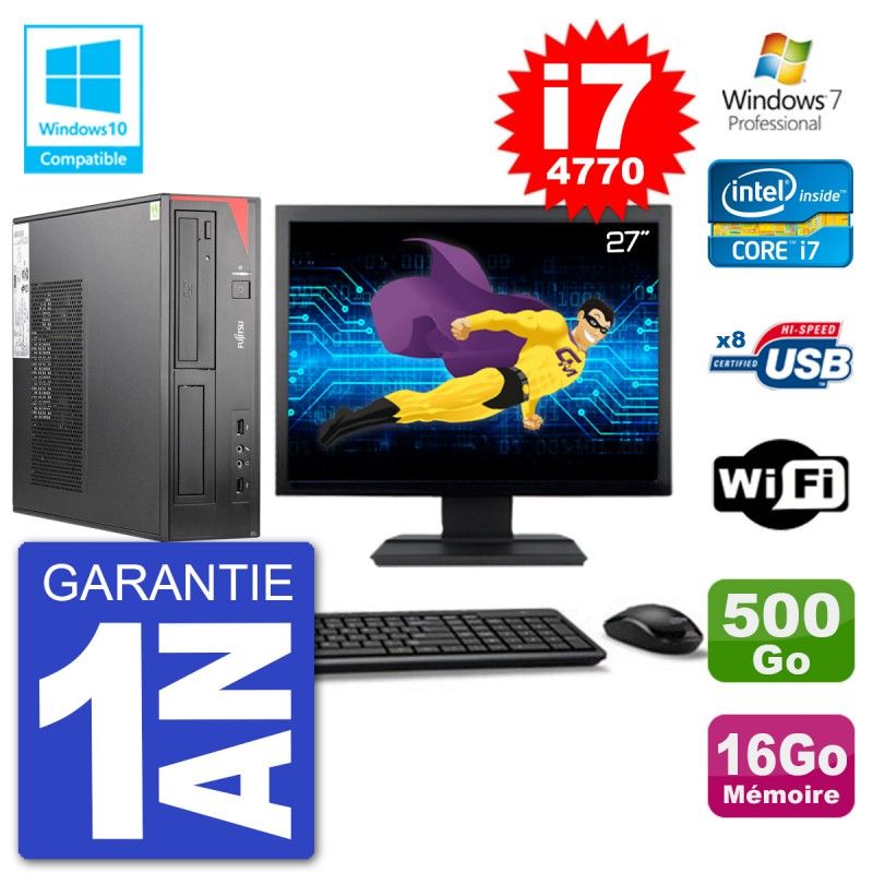 Fujitsu Esprimo E520 DT 27-inch Screen i7-4770 16GB 500GB DVD Burner WiFi Windows 7 Desktop PC