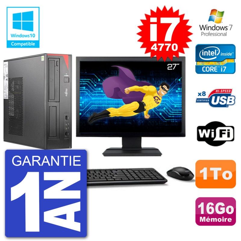 Fujitsu Esprimo E520 DT 27-Inch Screen i7-4770 16GB RAM 1TB HDD DVD Burner WiFi Windows 7 Desktop Computer