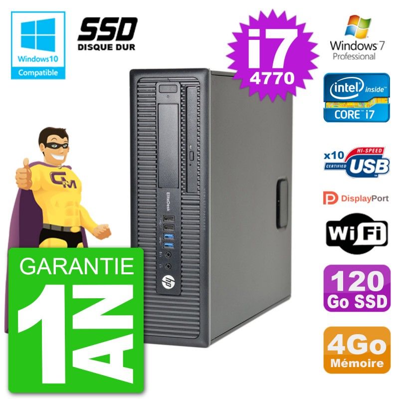 HP EliteDesk 800 G1 SFF Desktop PC - i7-4770, 4GB RAM, 120GB SSD, DVD Writer, WiFi, Windows 7 Pro