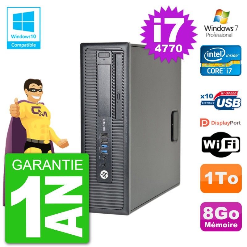 HP EliteDesk 800 G1 SFF Desktop PC - i7-4770, 8GB RAM, 1TB HDD, DVD Drive, WiFi, Windows 7 Pro