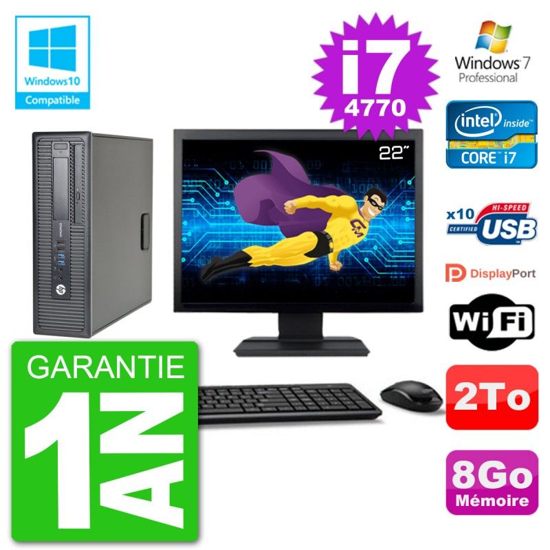 HP EliteDesk 800 G1 SFF Computer - 22" Screen, i7-4770, 8GB RAM, 2TB HDD, DVD Drive, WiFi