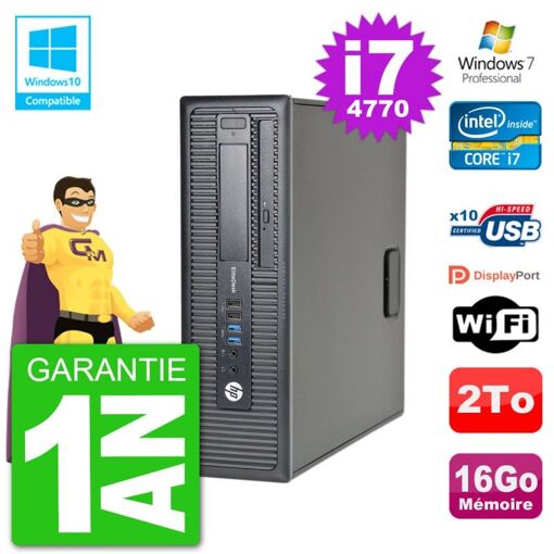 HP EliteDesk 800 G1 SFF Desktop Computer - i7-4770, 16GB RAM, 2TB HDD, DVD Drive, WiFi, Windows 7 Pro