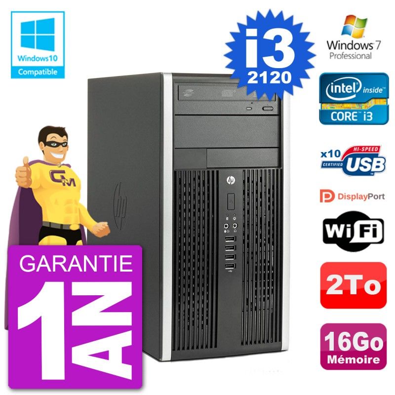 HP Compaq Pro 6300 MT Desktop PC - Intel Core i3-2120, 16GB RAM, 2TB HDD, DVD Drive, WiFi, Windows 7 Pro