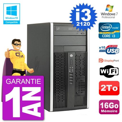 HP Compaq Pro 6300 MT Desktop PC - Intel Core i3-2120, 16GB RAM, 2TB HDD, DVD Drive, WiFi, Windows 7 Pro