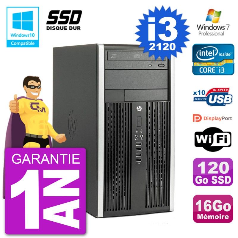 HP Compaq Pro 6300 MT Desktop PC - Intel Core i3-2120, 16GB RAM, 120GB SSD, DVD Drive, WiFi, Windows 7 Pro
