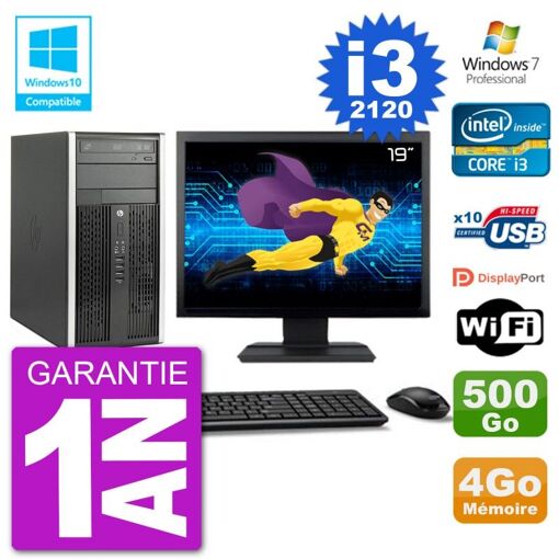 HP Compaq Pro 6300 MT Desktop PC - 19" Screen, i3-2120, 4GB RAM, 500GB HDD, DVD Drive, WiFi, Windows 7