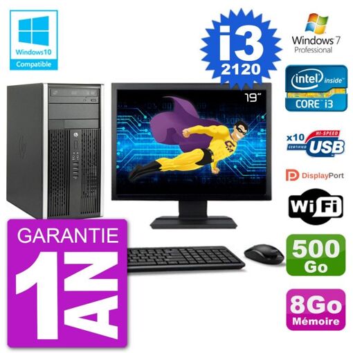 HP Compaq Pro 6300 MT Desktop PC - 19" Screen, i3-2120, 8GB RAM, 500GB HDD, DVD Drive, Wifi, Windows 7