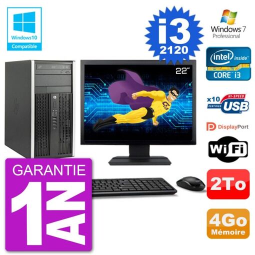 HP Compaq Pro 6300 MT Desktop PC - 22" Screen, Core i3-2120, 4GB RAM, 2TB HDD, DVD Drive, WiFi, Windows 7 Pro