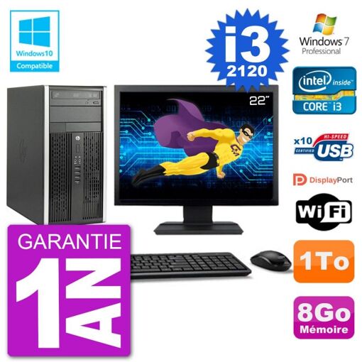 HP Compaq Pro 6300 MT Desktop - 22" Screen, Core i3-2120, 8GB RAM, 1TB HDD, DVD Burner, Wifi, Windows 7