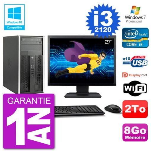 HP Compaq Pro 6300 MT Desktop PC - 27" Screen, Core i3-2120, 8GB RAM, 2TB HDD, DVD Burner, Wifi, Windows 7 Pro