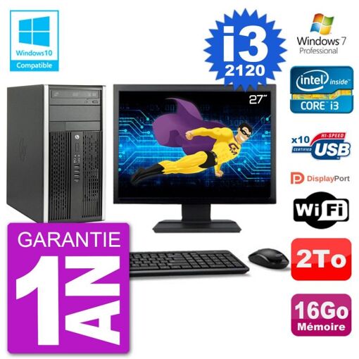 HP Compaq Pro 6300 MT Desktop PC - 27" Screen, Core i3-2120, 16GB RAM, 2TB Hard Drive, DVD Burner, WiFi, Windows 7 Pro