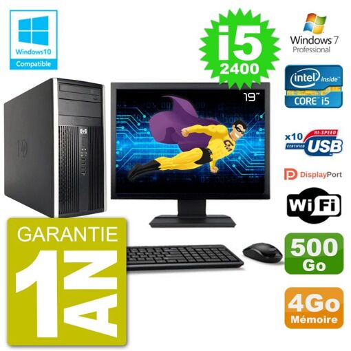 HP Compaq Pro 6300 MT Desktop PC - 19" Screen, i5-2400, 4GB RAM, 500GB Hard Drive, DVD Burner, WiFi, Windows 7 Pro