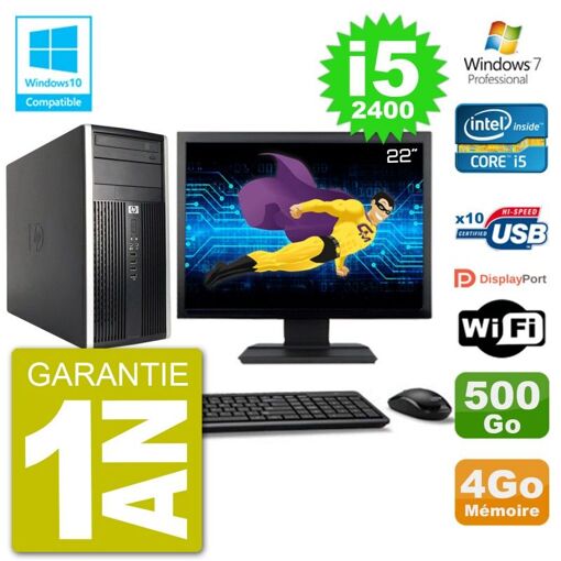 HP Compaq Pro 6300 MT Desktop PC - 22" Screen, i5-2400, 4GB RAM, 500GB HDD, DVD Burner, Wifi, Windows 7 Pro