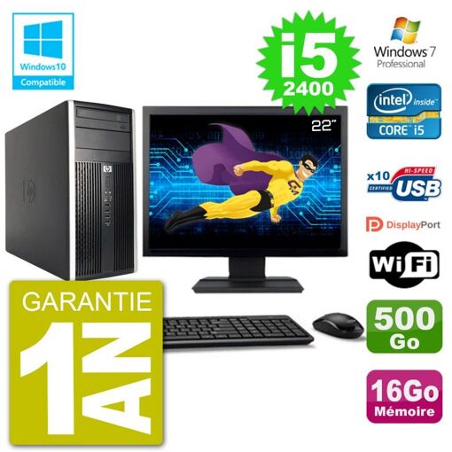 HP Compaq Pro 6300 MT Desktop PC - 22" Screen, i5-2400, 16GB RAM, 500GB HDD, DVD Drive, Wifi