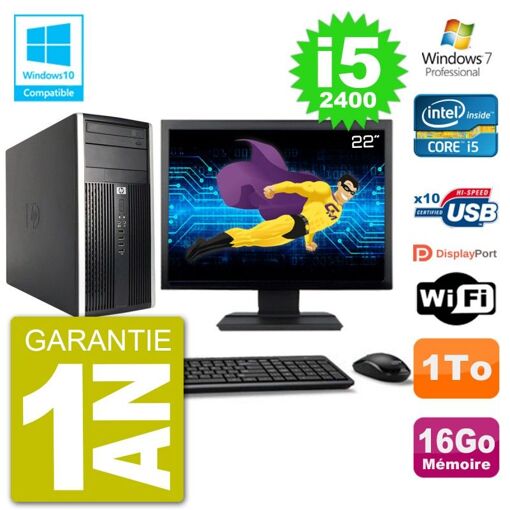 HP Compaq Pro 6300 MT Desktop PC - 22" Screen, Core i5-2400, 16GB RAM, 1TB HDD, DVD Burner, WiFi