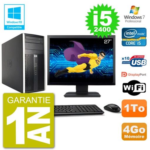 HP Compaq Pro 6300 MT Desktop PC - 27" Screen, Core i5-2400, 4GB RAM, 1TB HDD, DVD Burner, WiFi