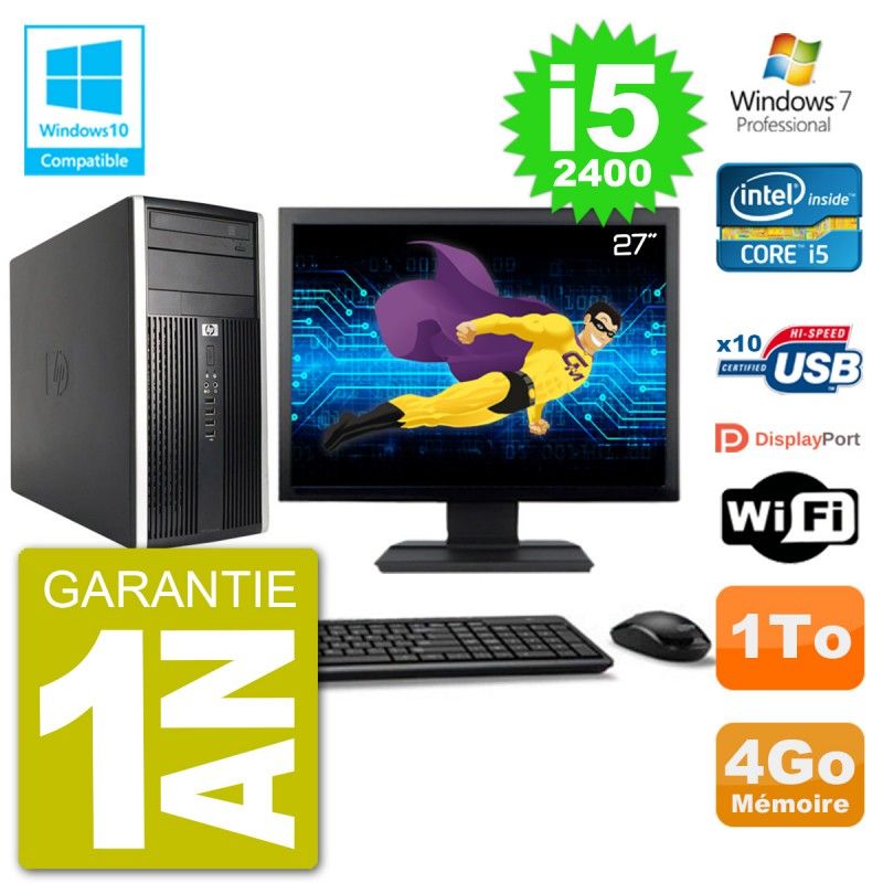 HP Compaq Pro 6300 MT Desktop PC - 27" Screen, Core i5-2400, 4GB RAM, 1TB HDD, DVD Burner, WiFi