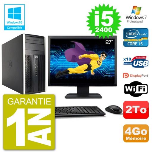HP 6300 MT Desktop Computer - 27" Screen, Core i5-2400, 4GB RAM, 2TB HDD, DVD Drive, WiFi, Windows 7 Pro
