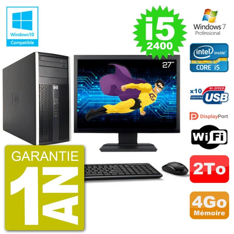 HP 6300 MT Desktop Computer - 27" Screen, Core i5-2400, 4GB RAM, 2TB HDD, DVD Drive, WiFi, Windows 7 Pro