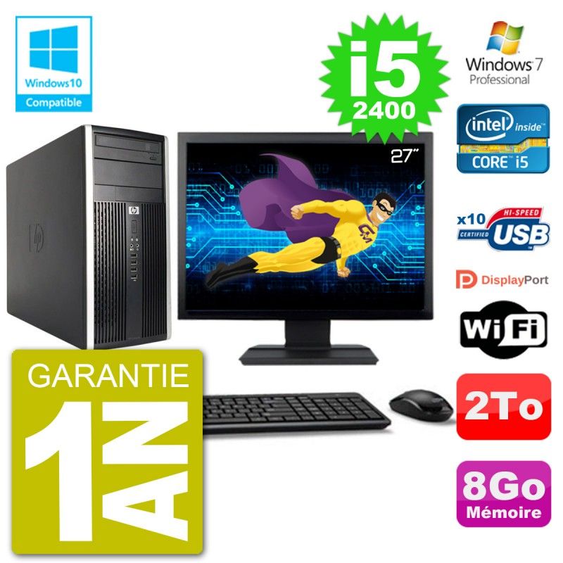 HP Compaq Pro 6300 MT Desktop PC - 27" Screen, Core i5-2400, 8GB RAM, 2TB HDD, DVD Burner, WiFi