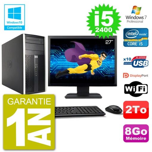HP Compaq Pro 6300 MT Desktop PC - 27" Screen, Core i5-2400, 8GB RAM, 2TB HDD, DVD Burner, WiFi