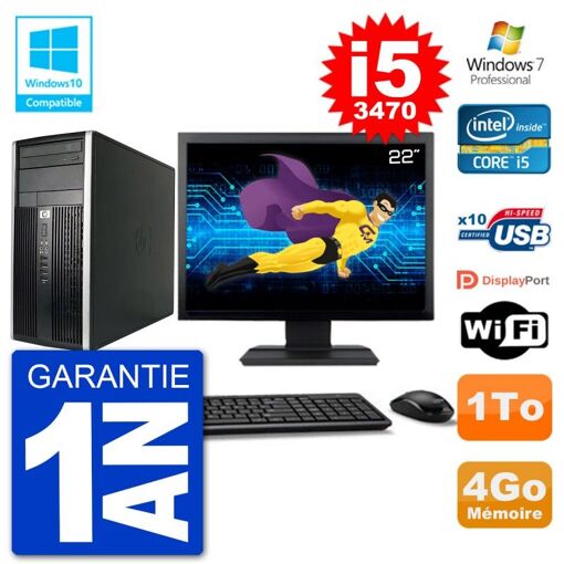 HP Compaq Pro 6300 MT Desktop PC - 22" Screen, Core i5-3470, 4GB RAM, 1TB HDD, DVD Drive, Wifi