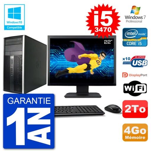 HP Compaq Pro 6300 MT Desktop PC - 22" Screen, Core i5-3470, 4GB RAM, 2TB Hard Drive