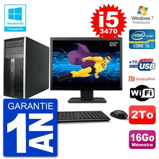 HP 6300 MT Desktop Computer - 22" Screen, Core i5-3470, 16GB RAM, 2TB HDD, DVD Drive, Wifi, Windows 7 Pro