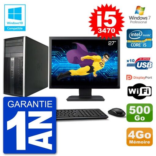 HP 6300 MT Desktop PC - 27" Screen, i5-3470, 4GB RAM, 500GB HDD, DVD Drive, WiFi, Windows 7 Pro