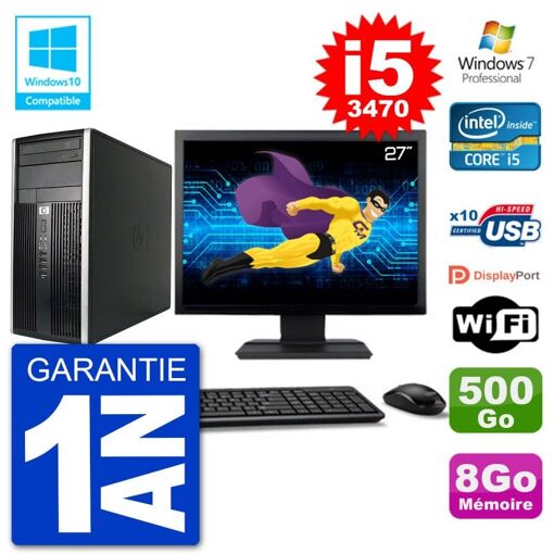 HP Compaq Pro 6300 MT Desktop PC - 27" Screen, i5-3470, 8GB RAM, 500GB HDD, DVD Drive, WiFi