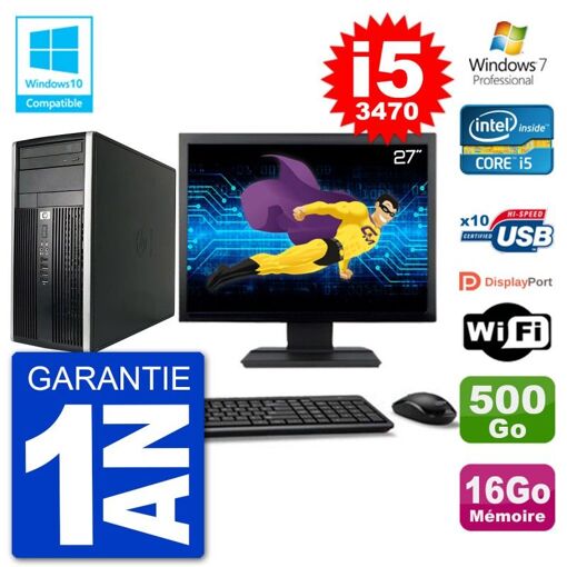 HP Compaq Pro 6300 MT Desktop PC - 27" Screen, i5-3470, 16GB RAM, 500GB HDD, DVD Drive, WiFi
