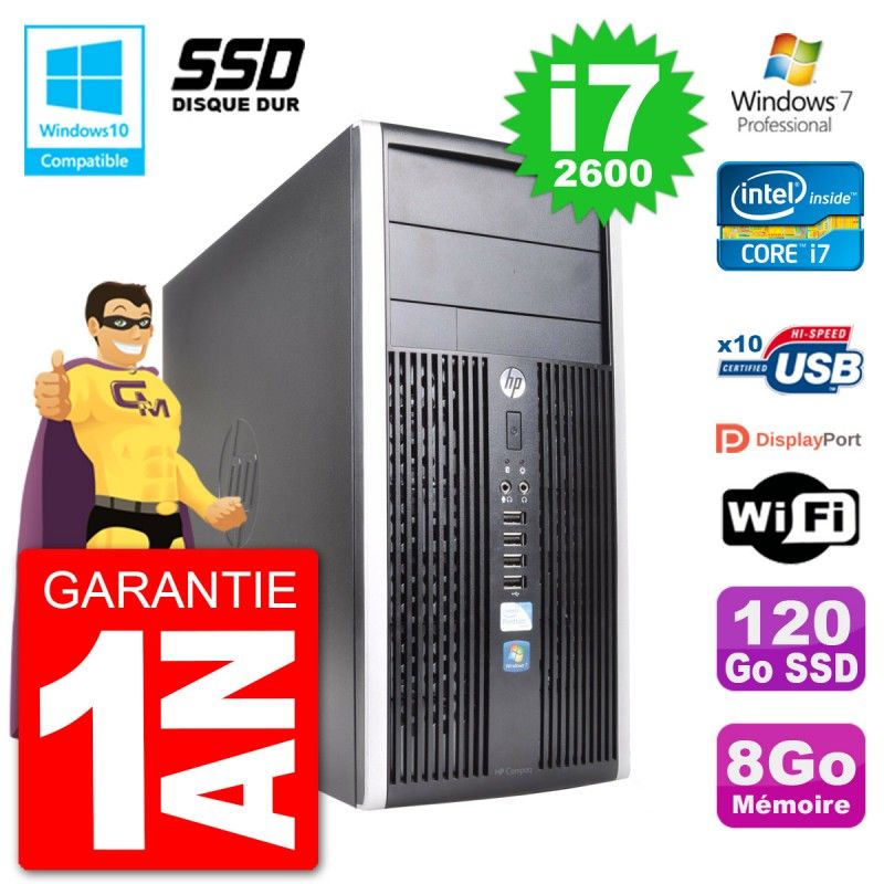 HP Compaq Pro 6300 MT Desktop PC - Intel Core i7, 8GB RAM, 120GB SSD, DVD Burner, WiFi, Windows 7 Pro